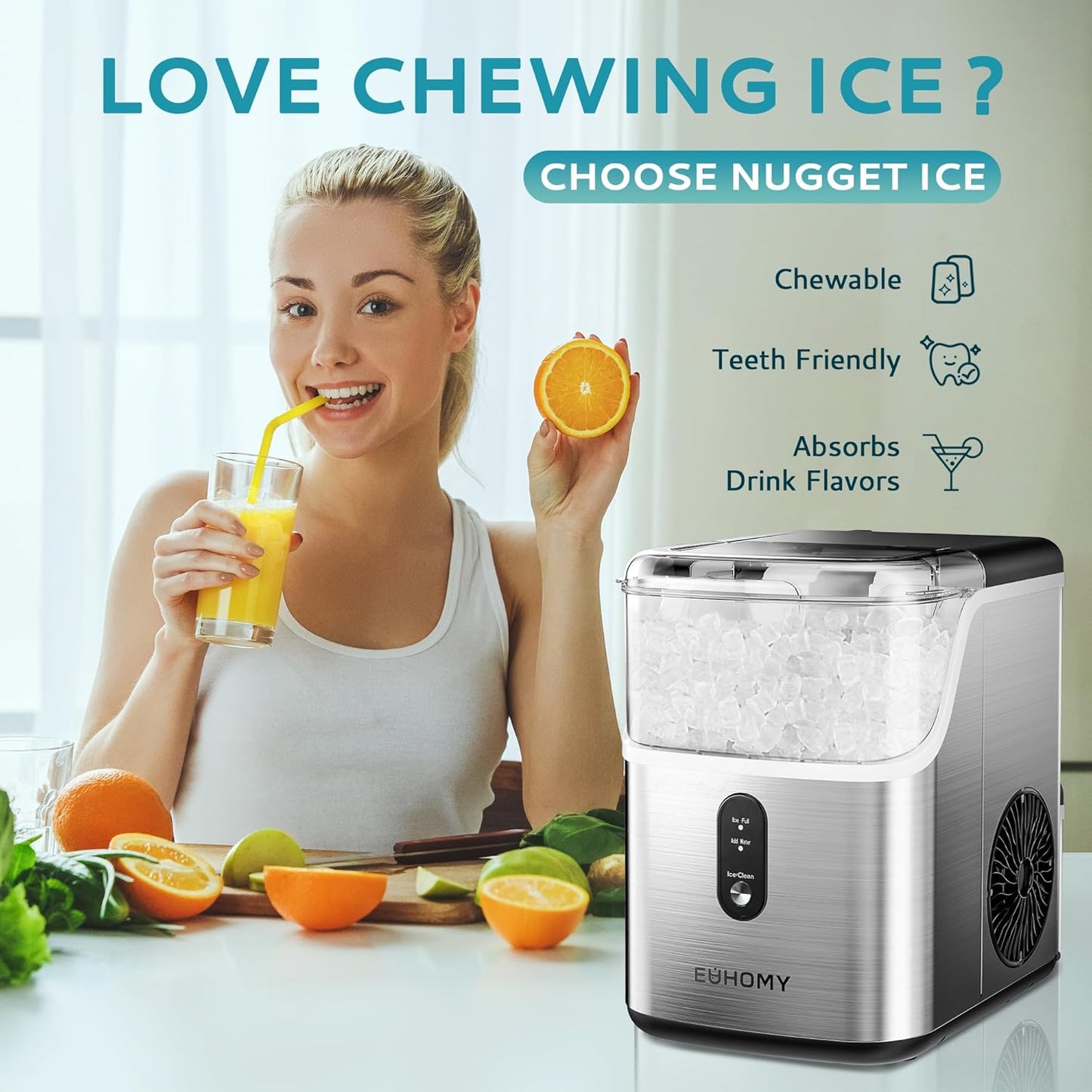 Countertop Nugget Ice Maker – Soft Chewable Pebble Ice in Minutes